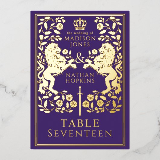 Carte de table violette Royal Medieval Lion Mariag (Recto)