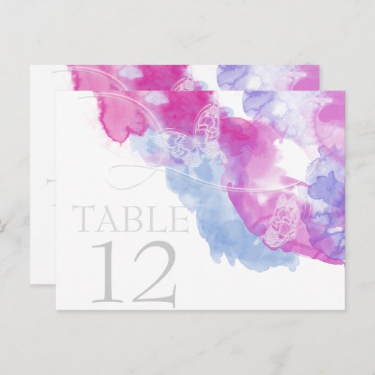 Carte de table Watercolor Butterfly Raspberry Blis (Devant / Derrière)