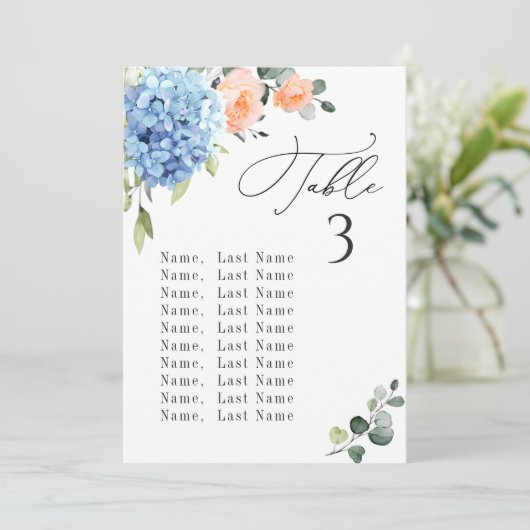 Carte de tableau Blue Hydrangea Numéro de siège Ca (Debout devant)