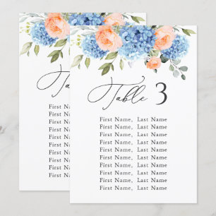 Carte de tableau Blue Hydrangea Numéro de siège Ca