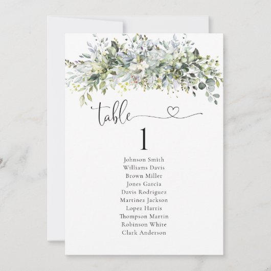 Carte de tableau de bord de table fleurie verte (Devant)