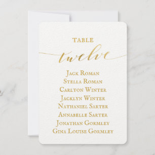 Carte de tableau de mariage à calligraphie dorée