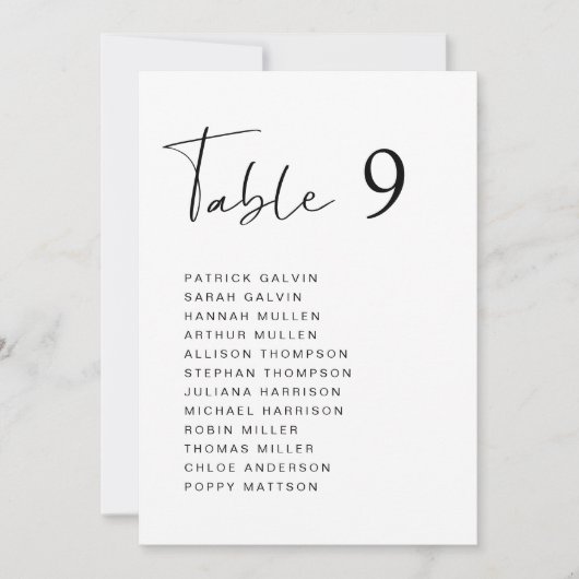 Carte de tableau de Mariage de script moderne (Devant)