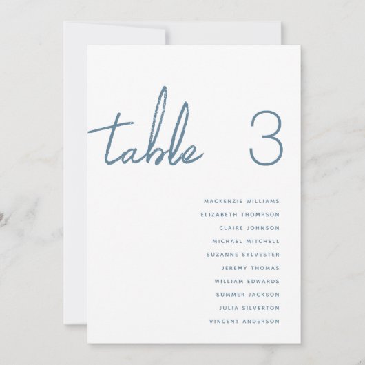 Carte de tableau de siège bleu Dusty Script (Devant)