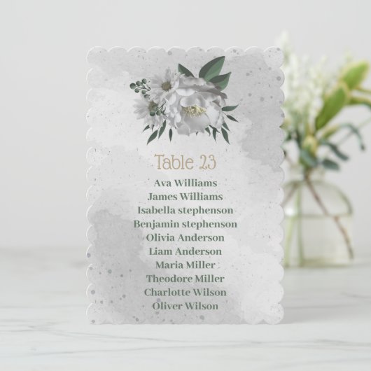 carte de tableau de sièges de fleurs blanches roma (Debout devant)