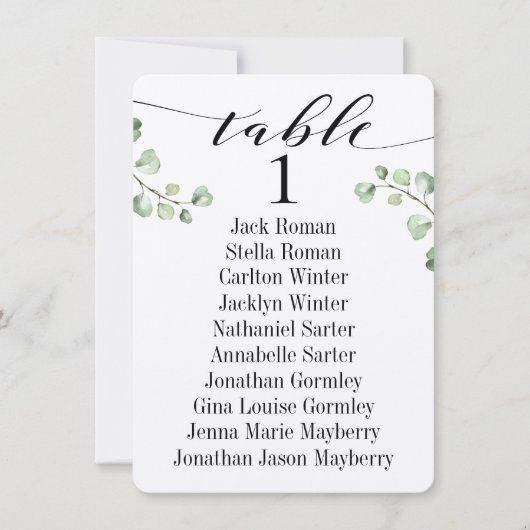 Carte de tableau de sièges de verdure de calligrap (Devant)