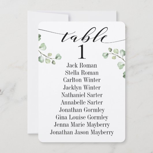 Carte de tableau de sièges de verdure de calligrap (Dos)