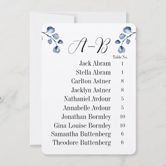 Carte de tableau d'invités de l'alphabet d'eucalyp (Dos)