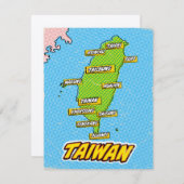 Carte de Taïwan illustrée par Pop Art (Devant / Derrière)