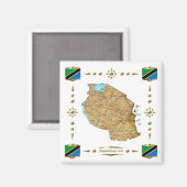 Carte de Tanzanie + Magnet des drapeaux (Recto/Verso)