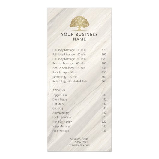 Carte de tarif de salon de spa naturel (Devant)