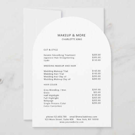 Carte de tarification de salon moderne, minimalist (Devant)