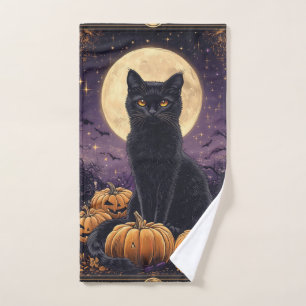 Carte de tarot thématique Halloween avec un chat n