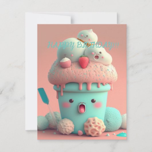 Carte de tasse de glace kawaii (Devant)