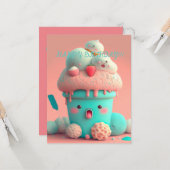 Carte de tasse de glace kawaii (Devant/Arrière en situation)