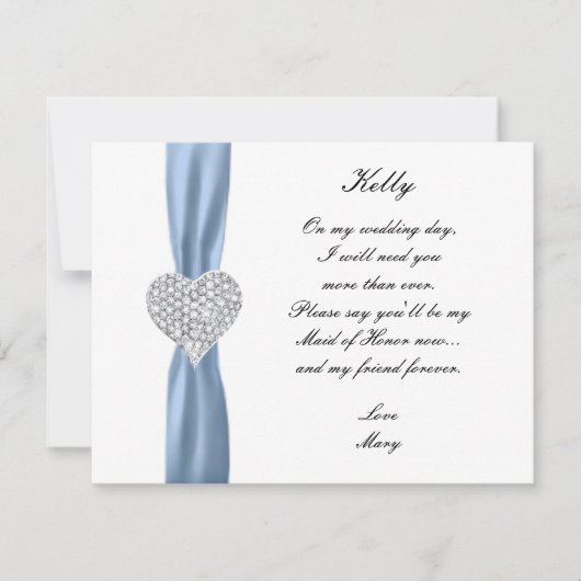 Carte de témoin de mariage bleu à coeur de diamant (Devant)