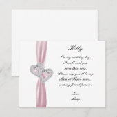 Carte de témoin de mariage rose à coeur de diamant (Devant / Derrière)
