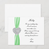 Carte de témoin de mariage vert Cœur de diamant (Devant / Derrière)