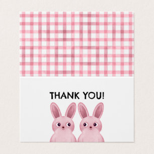 Carte de tente Merci avec lapin rose filles