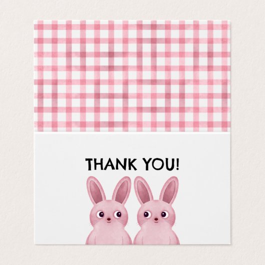 Carte de tente Merci avec lapin rose filles (Extérieur déplié)