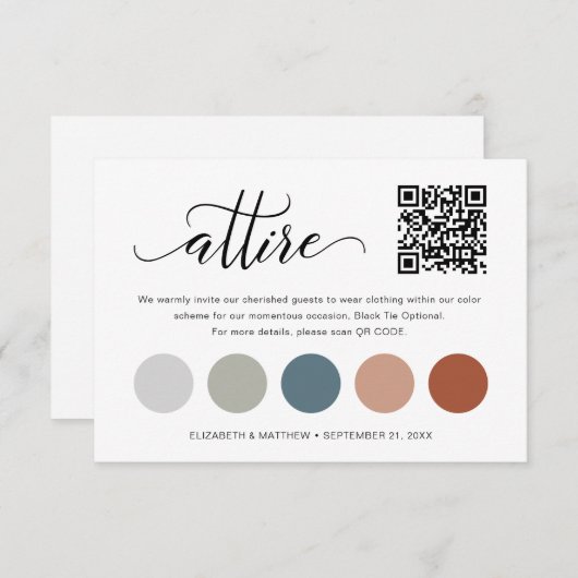Carte de tenue de mariage avec code QR délicat et (Devant / Derrière)