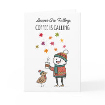 Carte de Thanksgiving cosy avec dinde et café