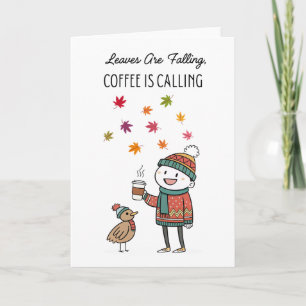 Carte de Thanksgiving cosy avec dinde et café