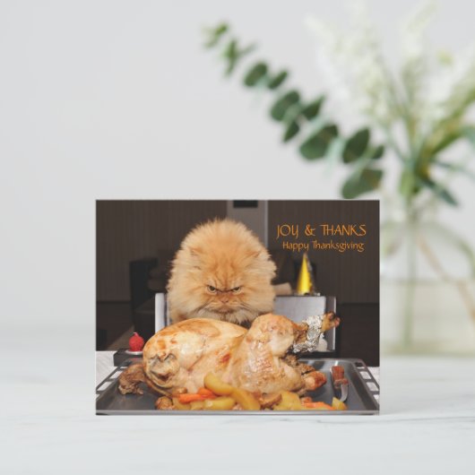 Carte de Thanksgiving drôle de chat (Debout devant)