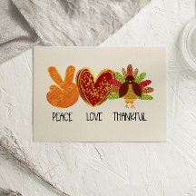 Carte de Thanksgiving Paillettes Amour Paix Reconn