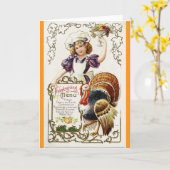 Carte de Thanksgiving vintage avec dinde (Fleur jaune)