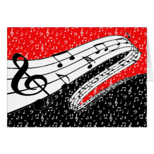carte de thème musical rouge et noir