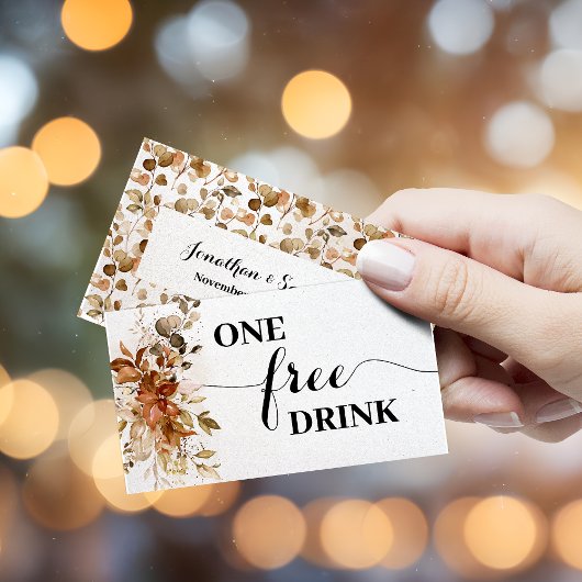 Carte de ticket de boisson gratuite pour réception