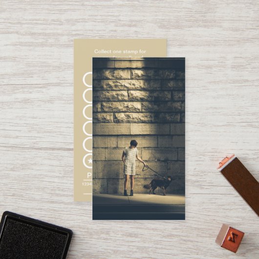 carte de timbre photographique pour chien walker (Devant/Arrière en situation)