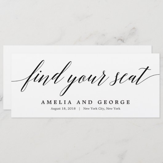 Carte de titre du plan d'assise - Script moderne (Devant / Derrière)