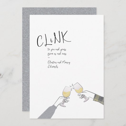 Carte de toast de vacances - "Clink" Vins en verre (Devant / Derrière)