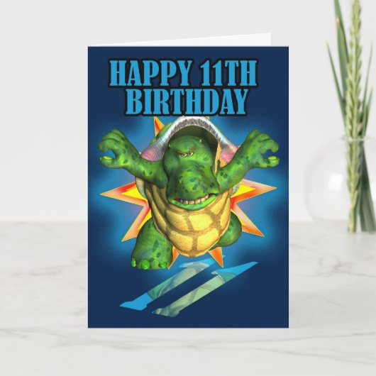 Carte de tortue 11e anniversaire, Joyeux 11e anniv (Devant)