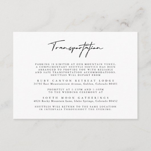 Carte de transport de mariage simple noir et blanc (Devant)