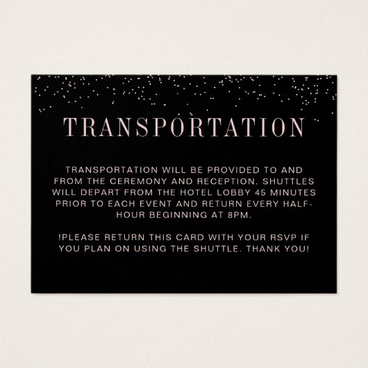 Carte de transport Mariage moderne noir rose (Devant)