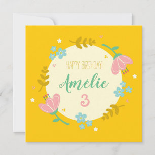 Carte de troisième anniversaire - Fille florale