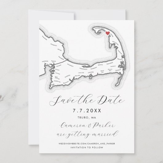 Carte de truro MA Cape Cod Mariage noir et blanc (Devant)