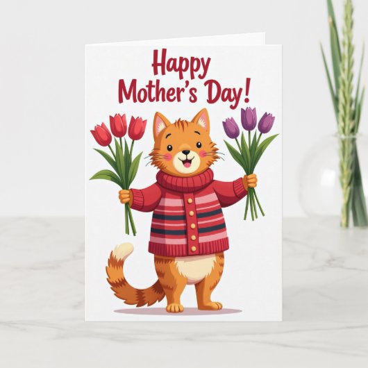 Carte de tulipe de chat orange festive (Devant)