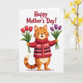 Carte de tulipe de chat orange festive (Fleur jaune)