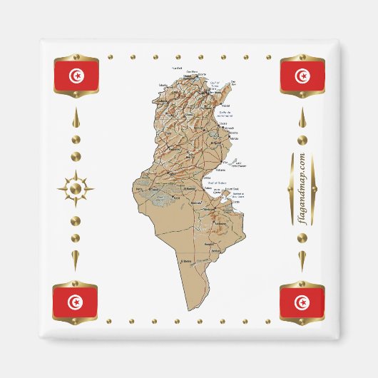 Carte de Tunisie + Magnet des drapeaux (Devant)