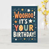 Carte de typographie d'anniversaire sarcelle (Fleur jaune)