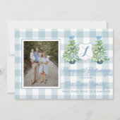 Carte de vacances à carreaux bleus en gingham (Devant)