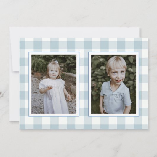 Carte de vacances à carreaux bleus en gingham (Dos)