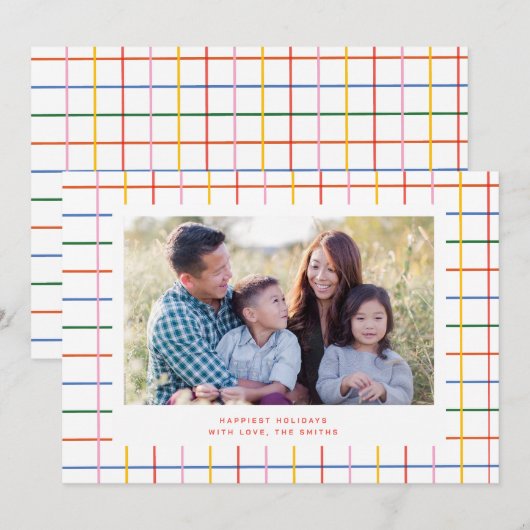 Carte de vacances À damiers photo couleur mignonne (Devant / Derrière)