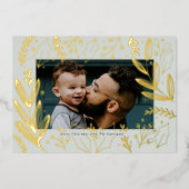 Carte de vacances à feuillage doré avec photo (Recto)