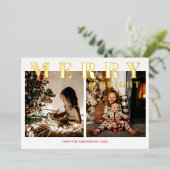 Carte de vacances à feuilles d'or 2 photos Joyeux  (Debout devant)