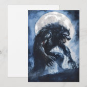 Carte de vacances à l'aquarelle de loup-garou féro (Devant / Derrière)